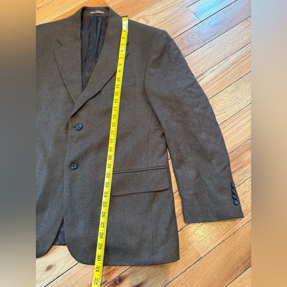 Oscar De La Renta 100% Lambswool Blazer Classic Dark Brown Chevron Men’s Sz 42S - Picture 10 of 13